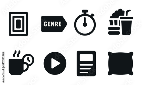 Movie and cinema solid icons set – filled, entertainment and film symbols