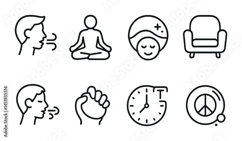 Wellness and relaxation line icons set – linear, outline, meditation symbols