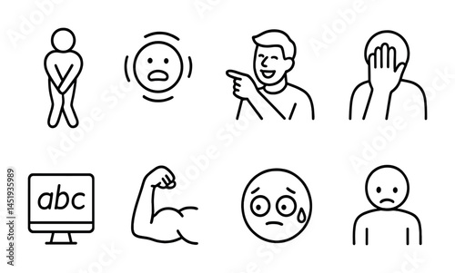 Emotions and reactions outline icons set – linear, expressive, mood symbols