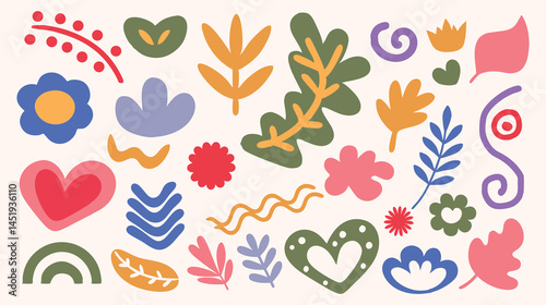 Colorful abstract floral and organic shape composition. Contemporary art collage with abstract shapes. Background with Scandinavian cut out elements