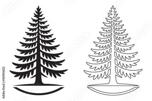 Black And White Pine Tree Silhouettes with Curvilinear Base Design