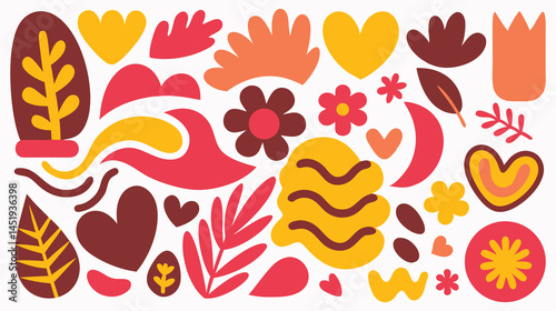 Colorful abstract floral and organic shape composition. Contemporary art collage with abstract shapes. Background with Scandinavian cut out elements