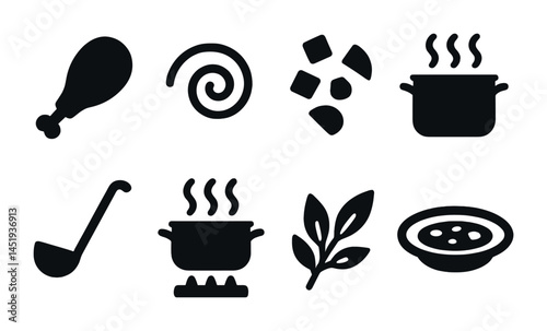 Cooking and kitchen solid icons set – filled, culinary, food preparation symbols