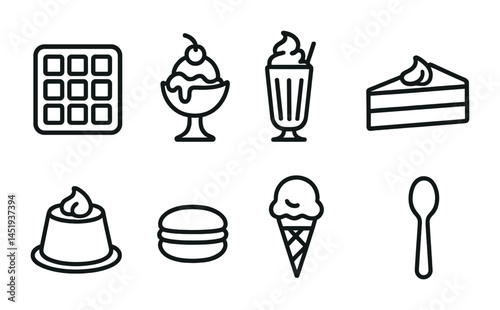 Dessert and sweets outline icons set – linear, bakery, confectionary graphics