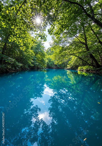 Blue Lake Surrounded by Green Forest Trees