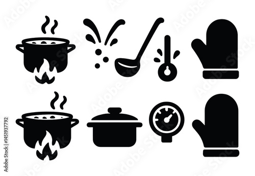 Cooking and kitchen silhouette icons set – cooking, utensils, home kitchen tools