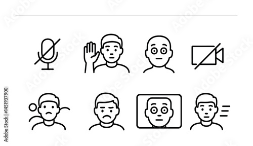 Communication outline icons set – linear, line, interaction and gesture symbols