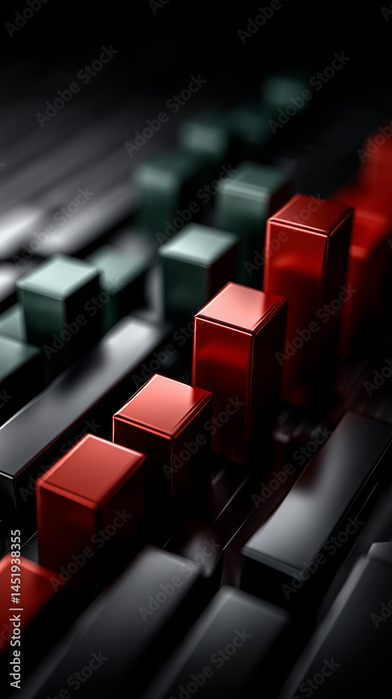 Fototapeta premium Red and grey cubes arranged in ascending order on a dark background