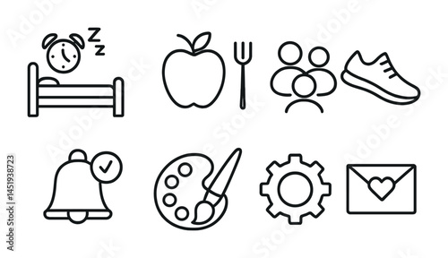 Daily life linear icons set – outline, line, everyday and lifestyle symbols