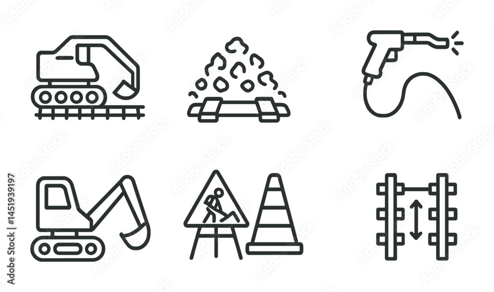 Construction and tools outline icons set – line, building, equipment symbols