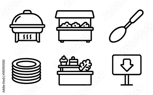 Buffet and catering line icons set – outline, silhouette, food service symbols