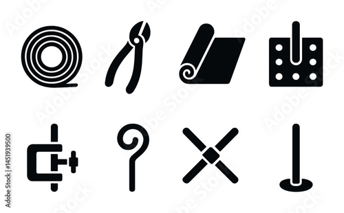 Construction tools solid icons set – flat, filled, hardware and repair symbols