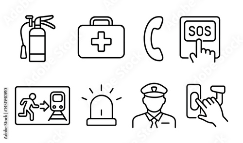 Emergency and safety line icons set – outline, linear, alert and response symbols