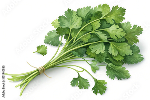Fresh bunch of organic cilantro leaves isolated on transparent background