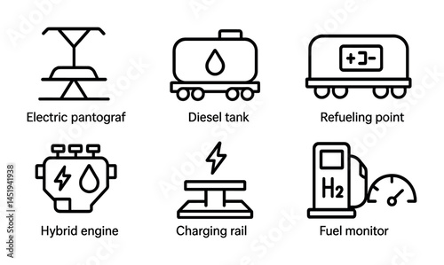 Transport infrastructure outline icons set – line, linear, energy and mobility symbols