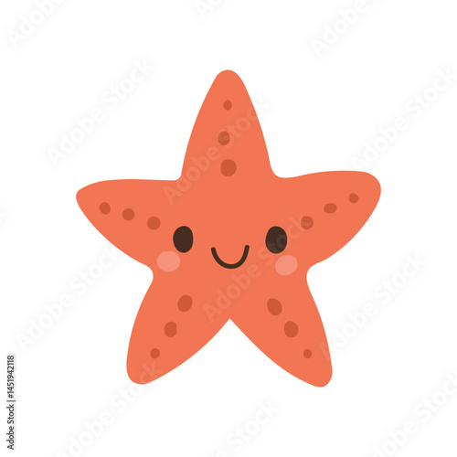 Smiling starfish in vibrant orange with dotted arms, great for summer ocean art, beach wildlife icons, and fun sea creature illustrations for kids.