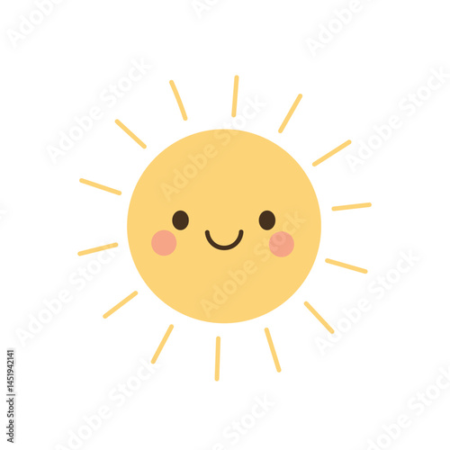 Bright yellow sun with a cheerful face and radiant rays, perfect for sunny weather icons, kids’ climate graphics, and summer-themed nature decor.