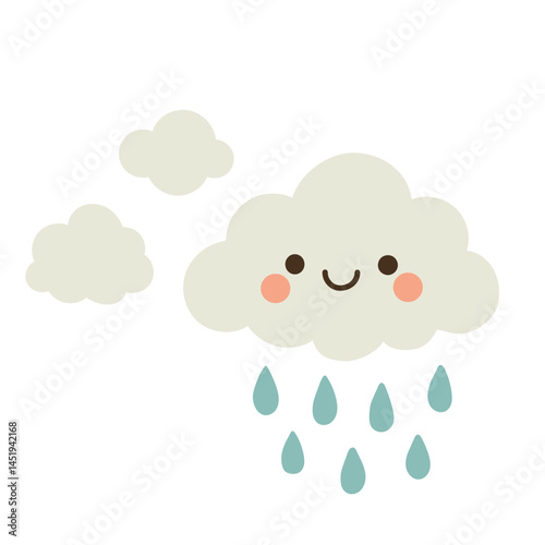 Fluffy cartoon clouds with falling rain, perfect for stormy weather illustrations, nature-inspired decor, and peaceful atmospheric art for children.