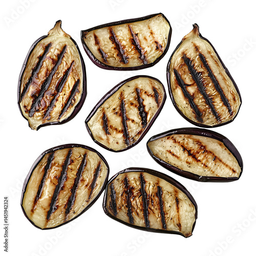 Grilled seeds arranged in a circular pattern, showcasing their textured surfaces and charred lines isolated on white background and transparent background