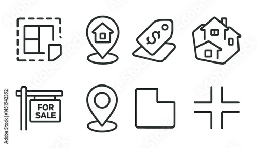 Real estate line icons set – property, housing, home buying symbols
