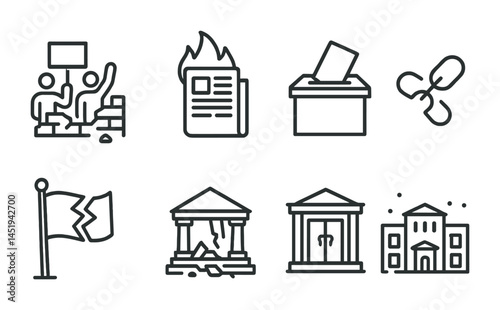 Politics and government icons set – outline, line, democratic, civic symbols