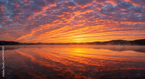 Colorful Sunset Over Lake with Cloud Reflections