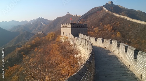 The meandering magnificence of the Great Wall of China through autumnal hills