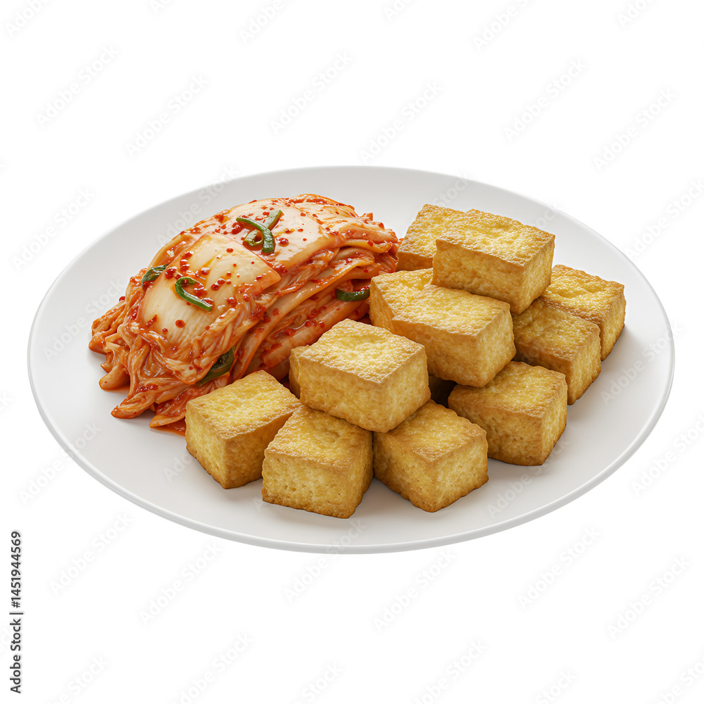 Tofu Kimchi Plate with Fried Tofu Cubes and Fermented Kimchi Tofu Kimchi Plate with Fried Tofu Cubes and Fermented Kimchi