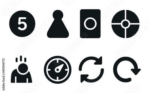 Board game strategy icons set – solid, filled, gaming and play symbols