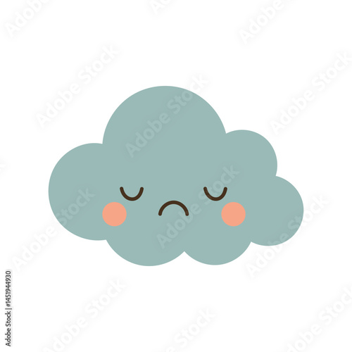 Moody gray cloud with closed eyes and soft frown, perfect for emotional weather icons, quiet sky moods, and simple toddler illustrations