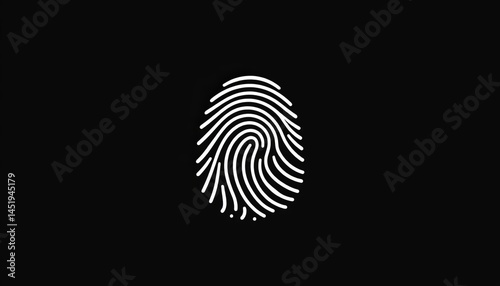 Simple black and white vector illustration of a fingerprint icon, scan, badge