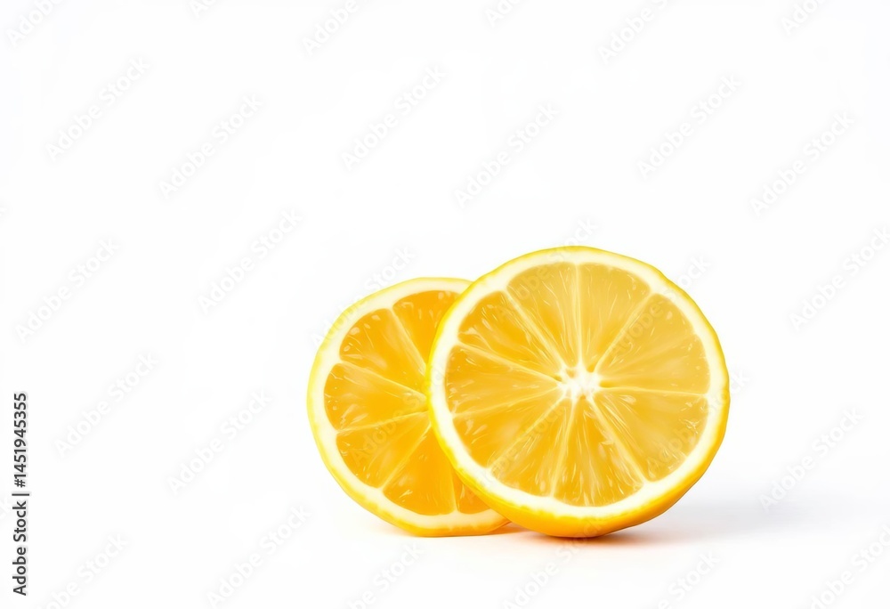 Single lemon, sliced, minimalist white background, photography, half Single lemon, sliced, minimalist white background, photography, half