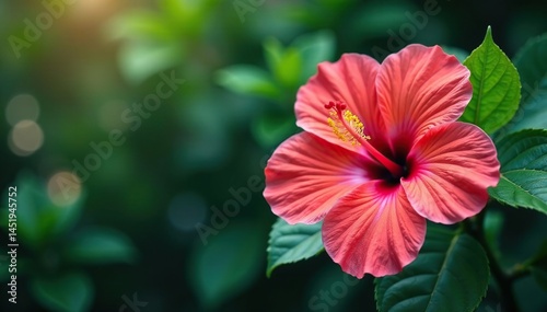 Bold blooming hibiscus, tropical foliage, vibrant colors , colorful, blossom, hawaiian