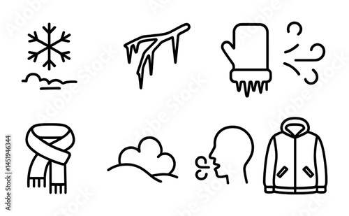 Winter elements and clothing icons for seasonal design projects