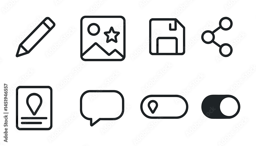 Fototapeta premium Multimedia and communication outline icons set – flat, linear, digital design elements