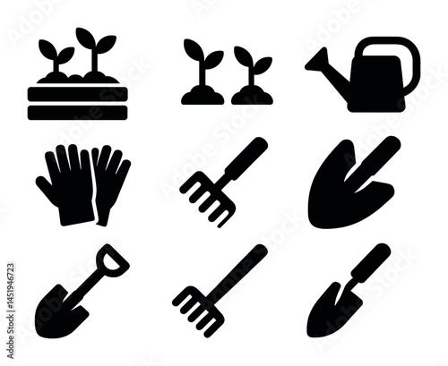 Gardening tools and seedlings for planting and cultivation projects