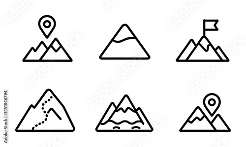 Adventure and hiking icons set – line, outline, travel and exploration symbols