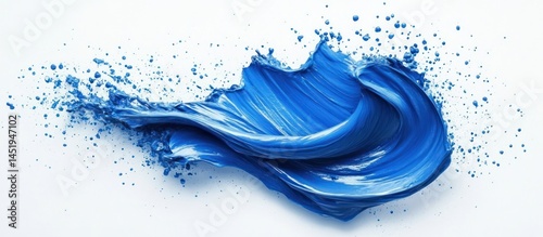 Blue paint splash swirl, white background, ad design