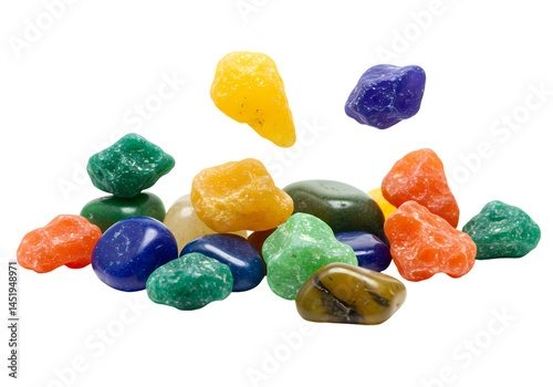 Colorful Tumbled Stones Gemstone Collection for Crafts Healing and Decor on Transparent background