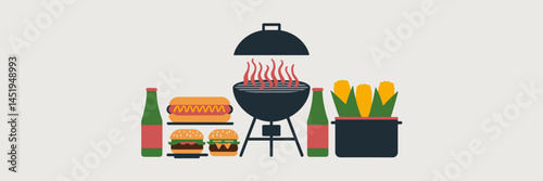BBQ icon sheet with grill, food, and drink – Perfect for food blog graphics, cookout invitations, or restaurant branding