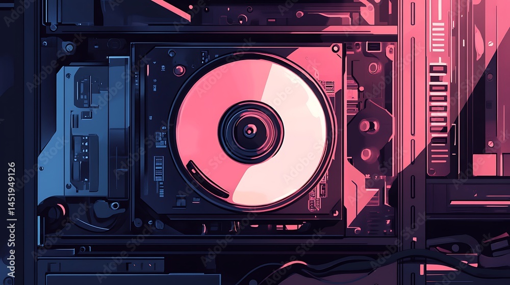 Fototapeta premium Retro CD in Tech Interior.