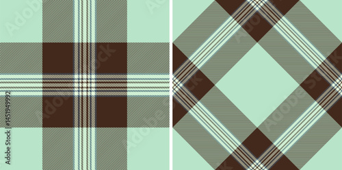 Elegant mint and brown plaid patterns, perfect for textile design, fashion, or website backgrounds.  This versatile image offers two distinct plaid styles for a variety of creative applications.