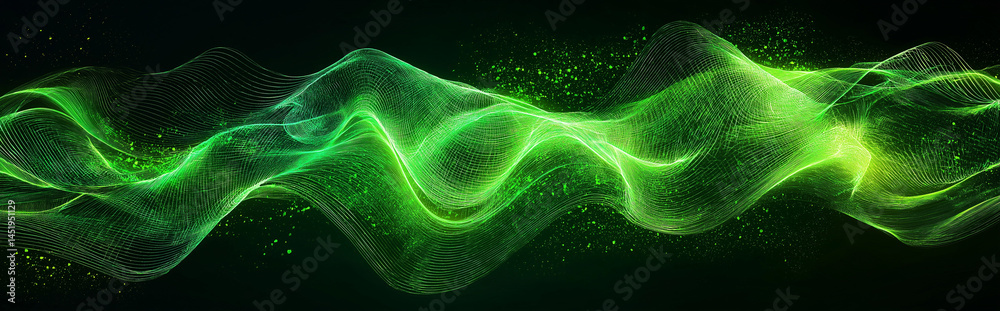 Naklejka premium Abstract green digital wavy lines with glowing effects representing technology and energy