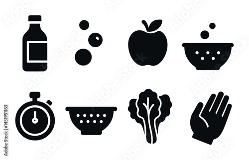 Food and cooking solid icons set – flat, filled, culinary and meal preparation symbols