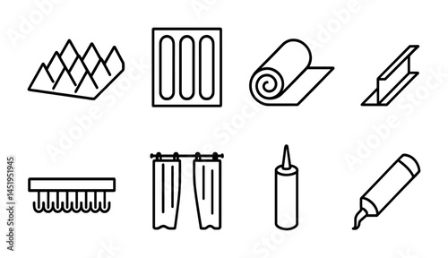 Construction and building linear icons set – outline, tools, architecture design elements