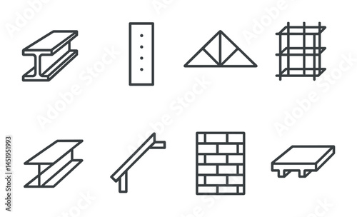 Construction outline icons set – architecture, building, engineering symbols