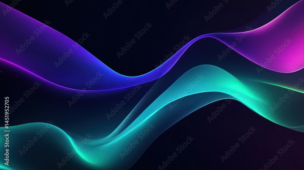 Fototapeta premium Abstract glowing waves, dark background, digital art, website banner