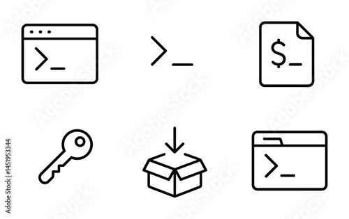 Code and software development line icons set – linear, outline, coding and programming tools