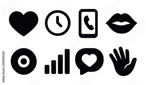 Social media solid icons set – filled, communication, online interaction symbols