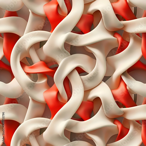 Abstract Beige and Red 3D Render. Seamless Pattern